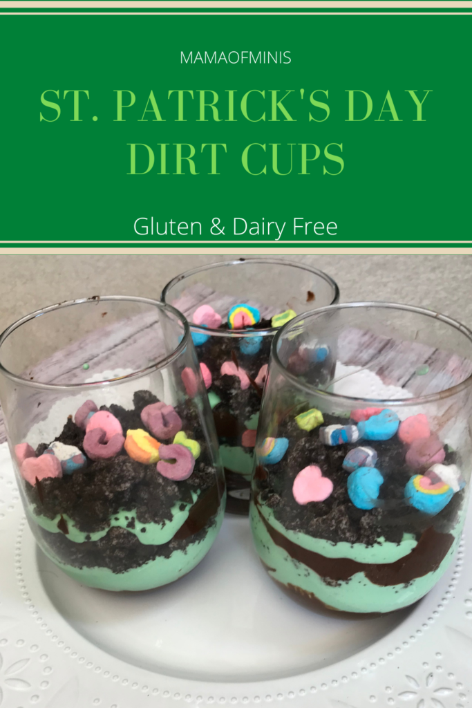 Dirt Cups for St. Patrick's Day Close-Up Pinterest Pin