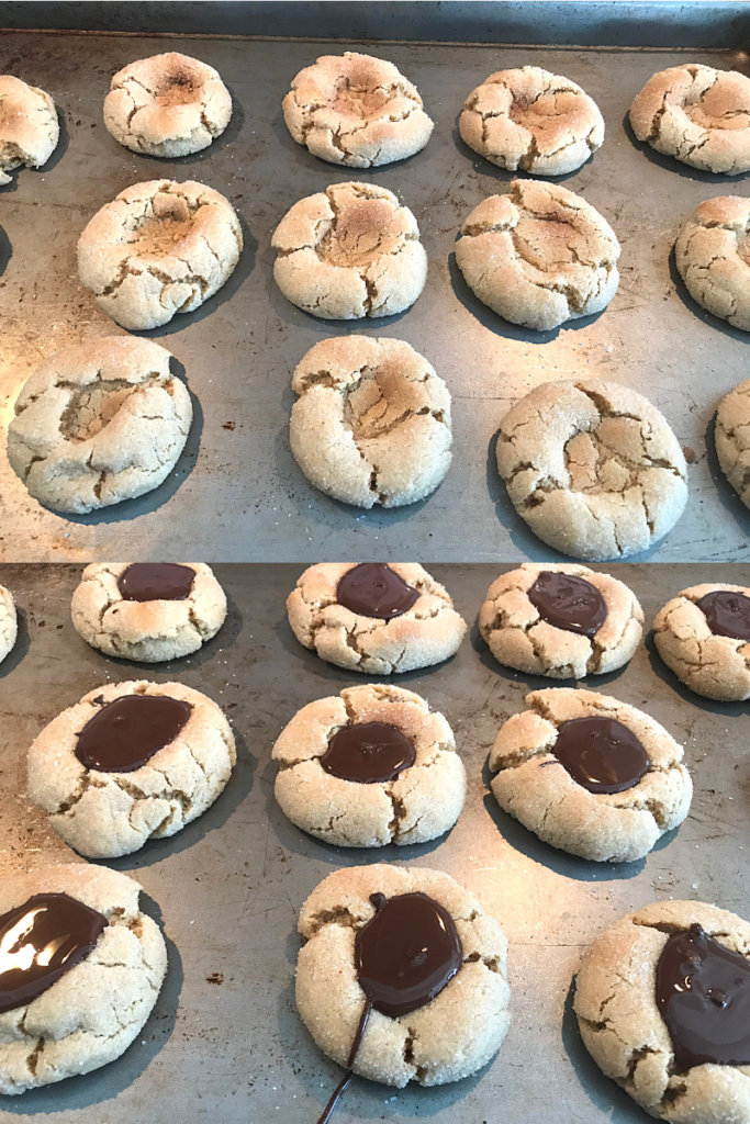 Peanut Butter Blossom Cookies before and after chocolate