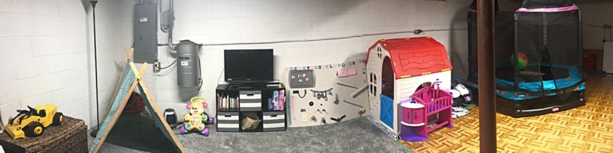 Unfinished Basement Playroom Panoramic Cover