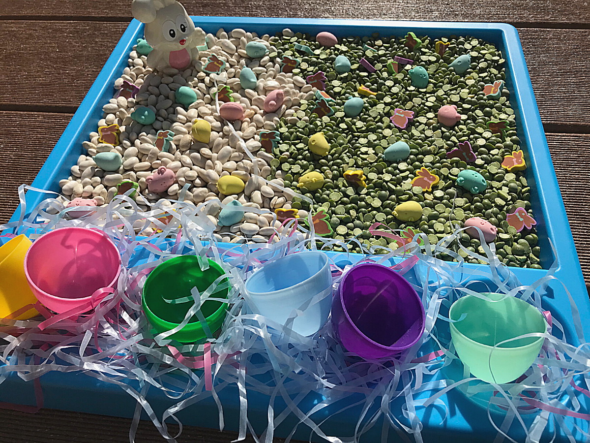Spring Sensory Tray for Toddlers Easter Sort