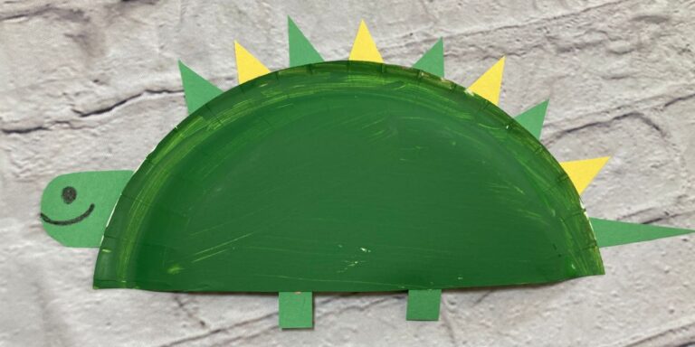 Colorful Shape Recognition Paper Plate Dinosaur Craft