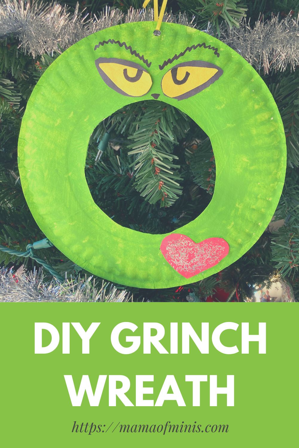DIY Grinch Wreath Craft for Kids Pin