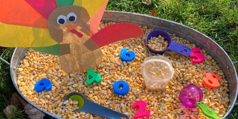 Feed the Turkey Thanksgiving Sensory Bin For Kids