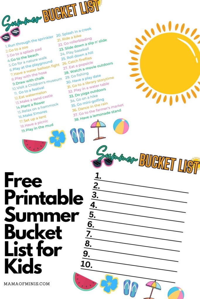 Free Printable Summer Bucket List for Kids Pin