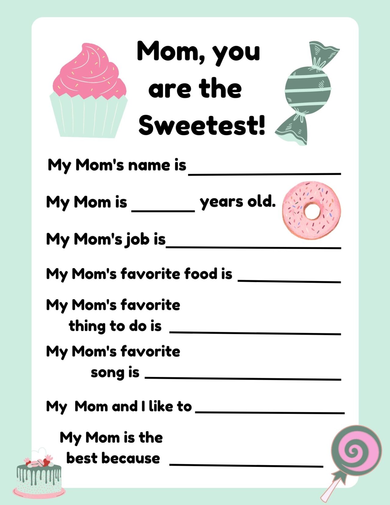 Mother's Day Questionnaire for Kids Mama of Minis