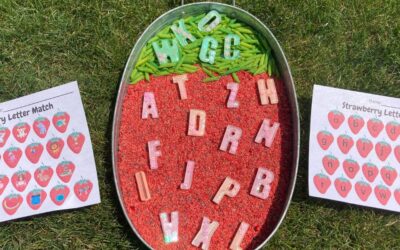 Strawberry Sensory Bin with Free Letter Recognition Printable