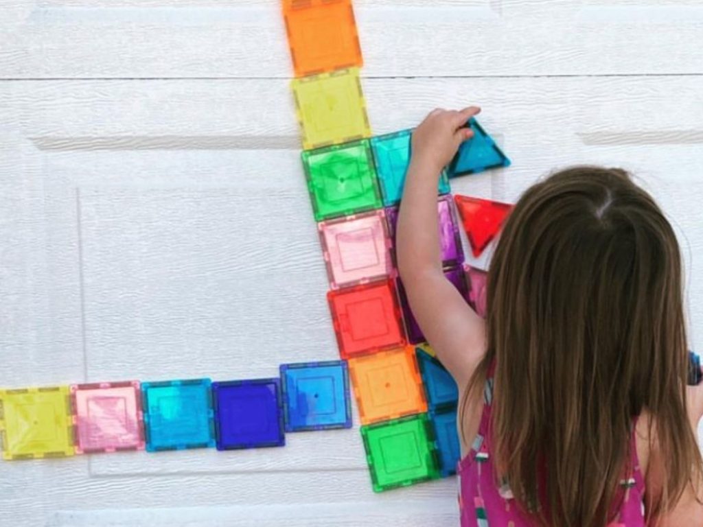 Things to Do With Children as a Stay at Home Mom Magnetic tiles on garage