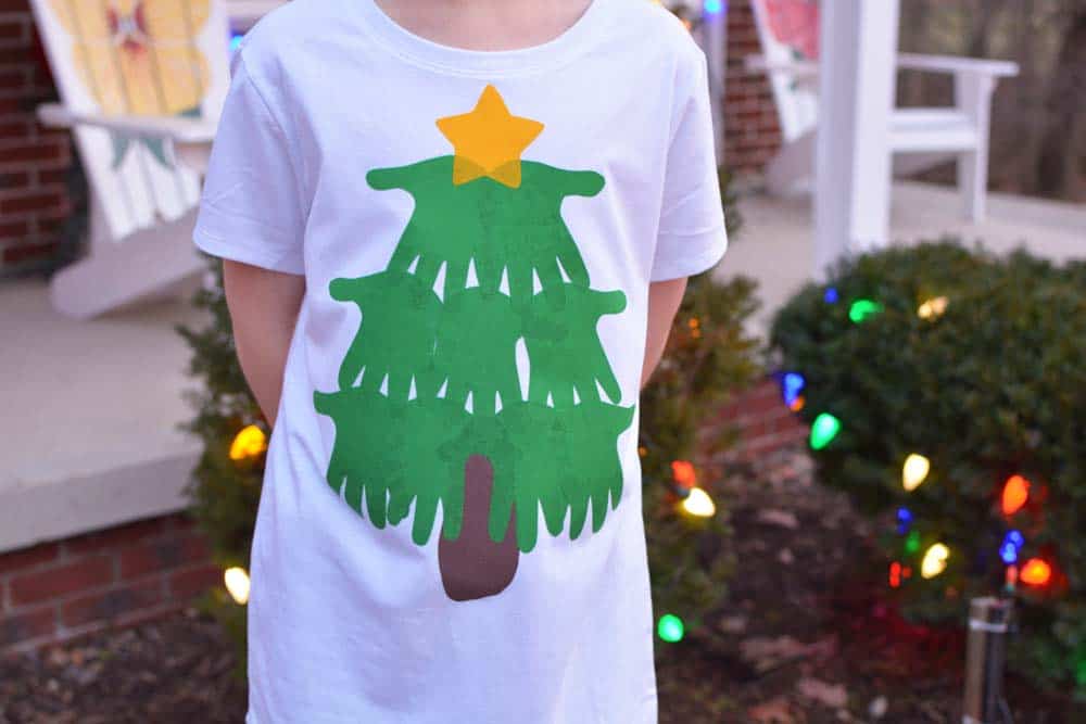 Handprint Christmas Tree T-shirt Idea