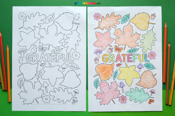 grateful colouring page
