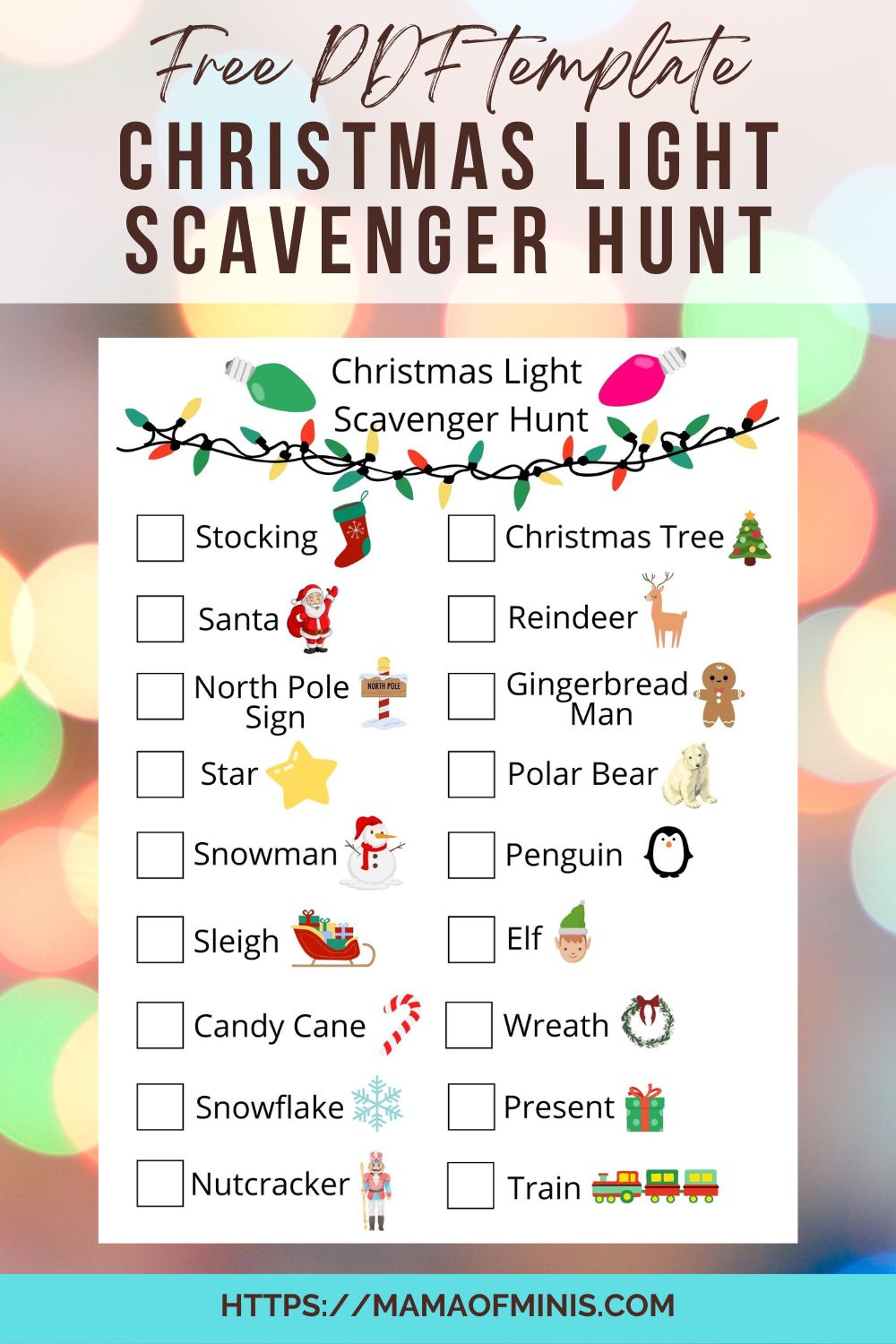 Free PDF Template Christmas Light Scavenger Hunt