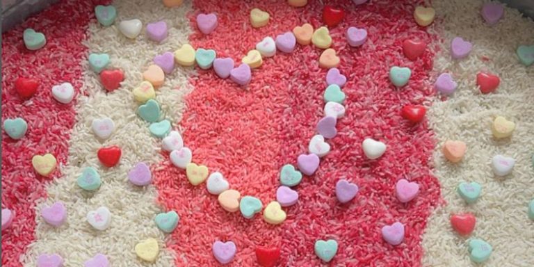 Easy Conversation Heart Valentines Sensory Bin