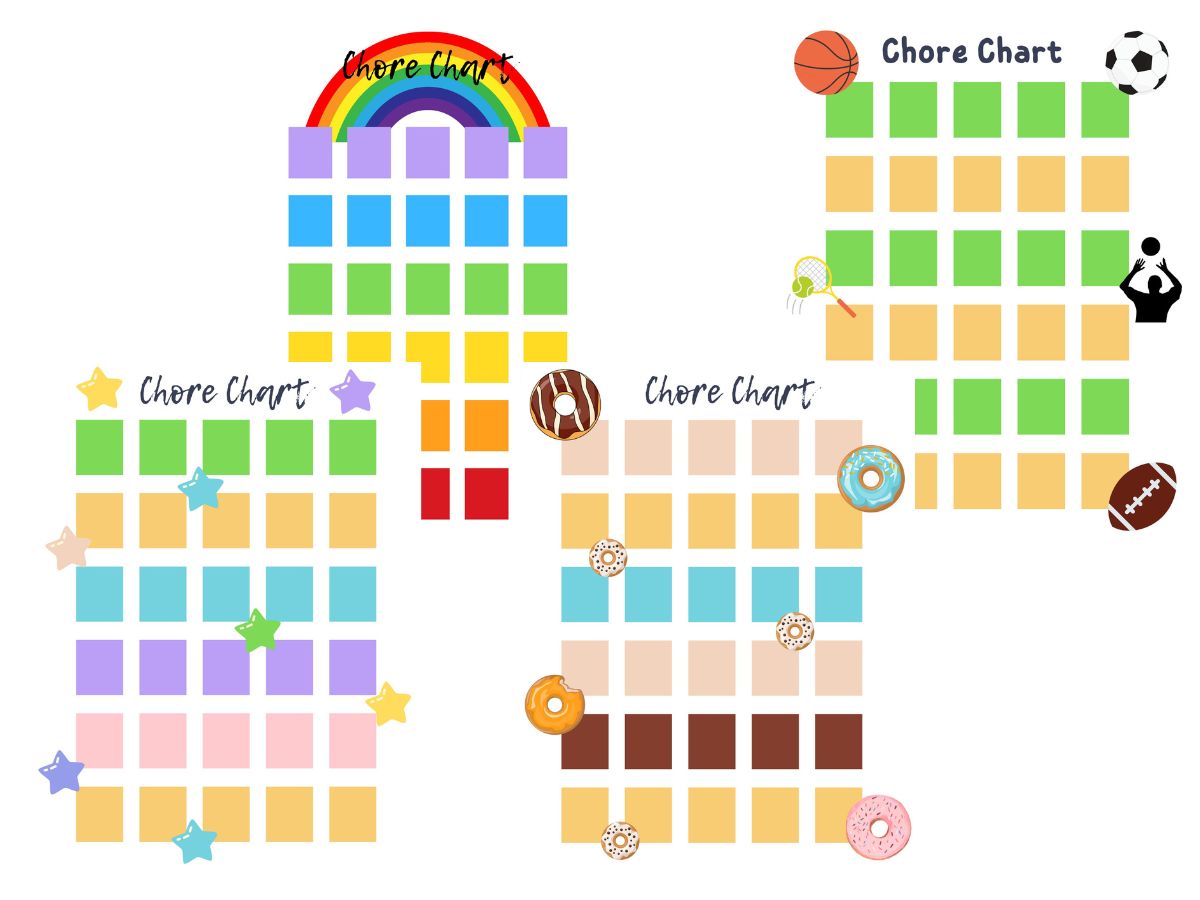 Rainbow, Stars, Donuts and Sports Chore Charts