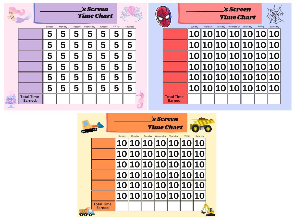 14 Fun and Free Printable Screen Time Charts for Kids