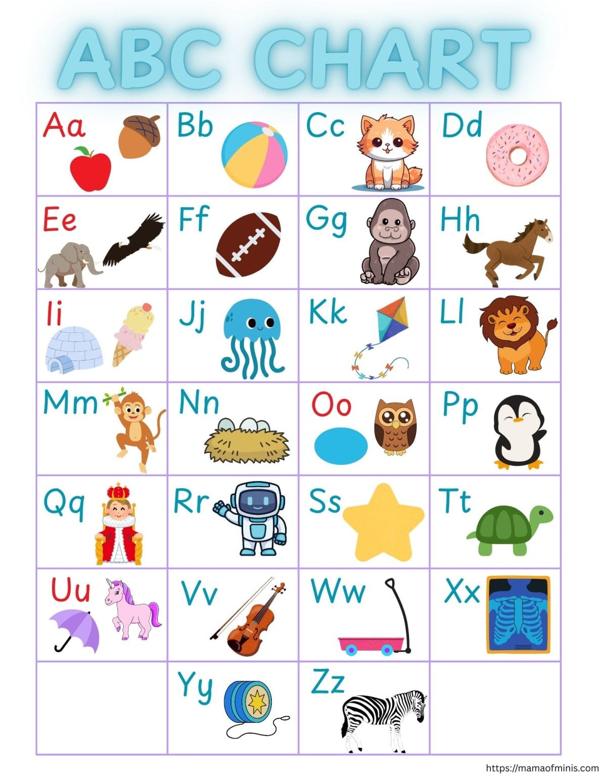 Free Printable ABC Chart for Kindergarten