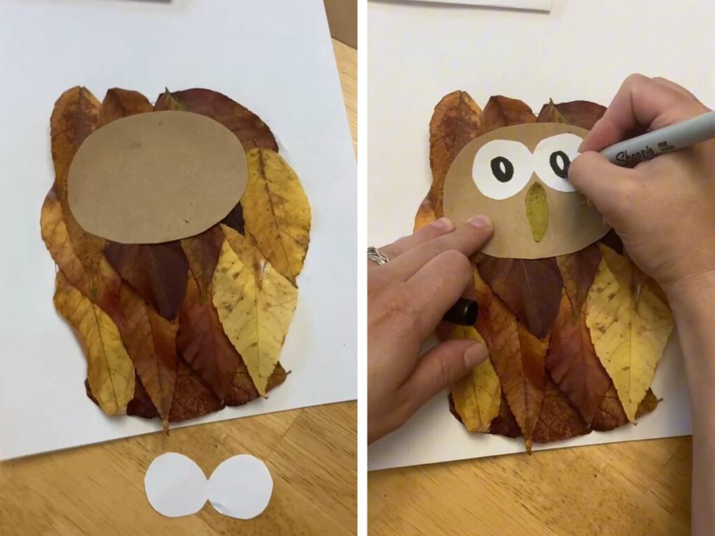 Leaf Owl Craft Steps 2