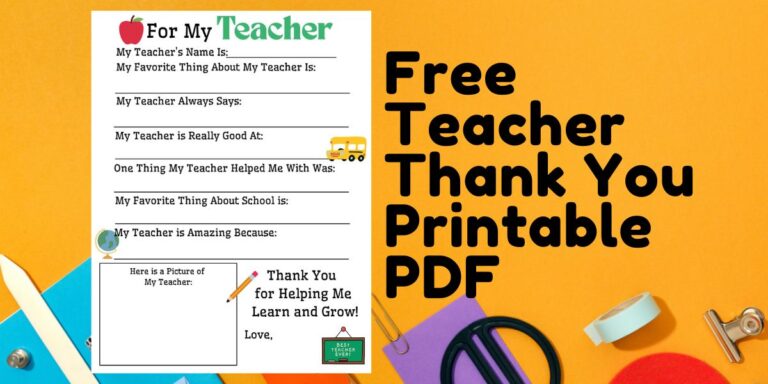 Free Teacher Thank You Printable PDF