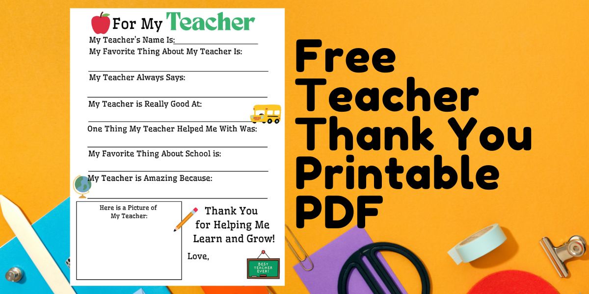 Free Teacher Thank You Printable PDF