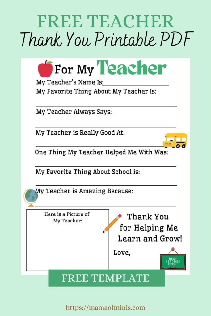 Free Thank You Teacher Printable