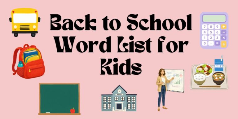 Back to School Word List for Kids