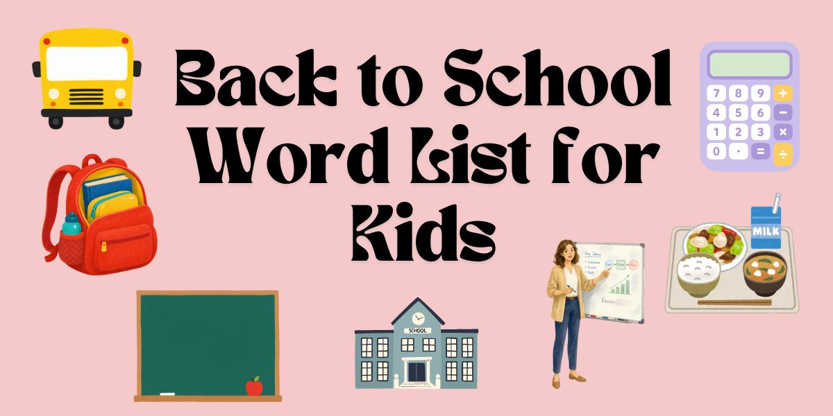 Back to School Word List for Kids